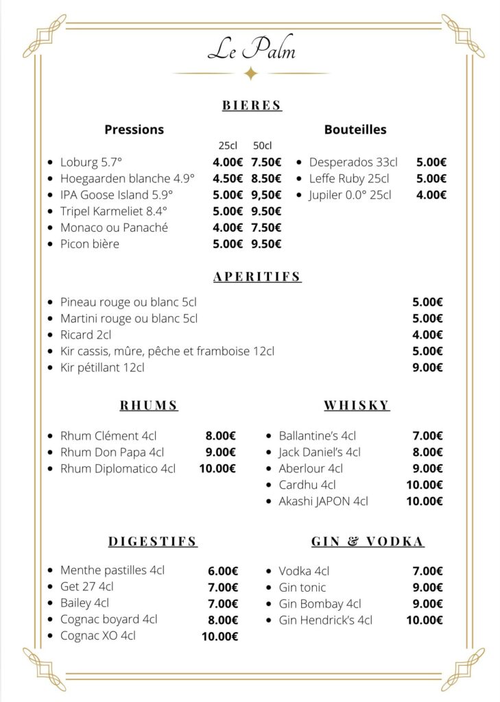 Carte des boissons - Restaurant à Chatelaillon-Plage