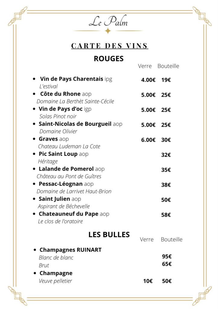 Carte des vins