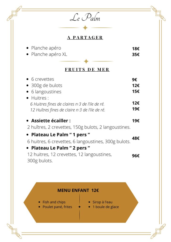 Restaurant Le Palm au bord de l'océan